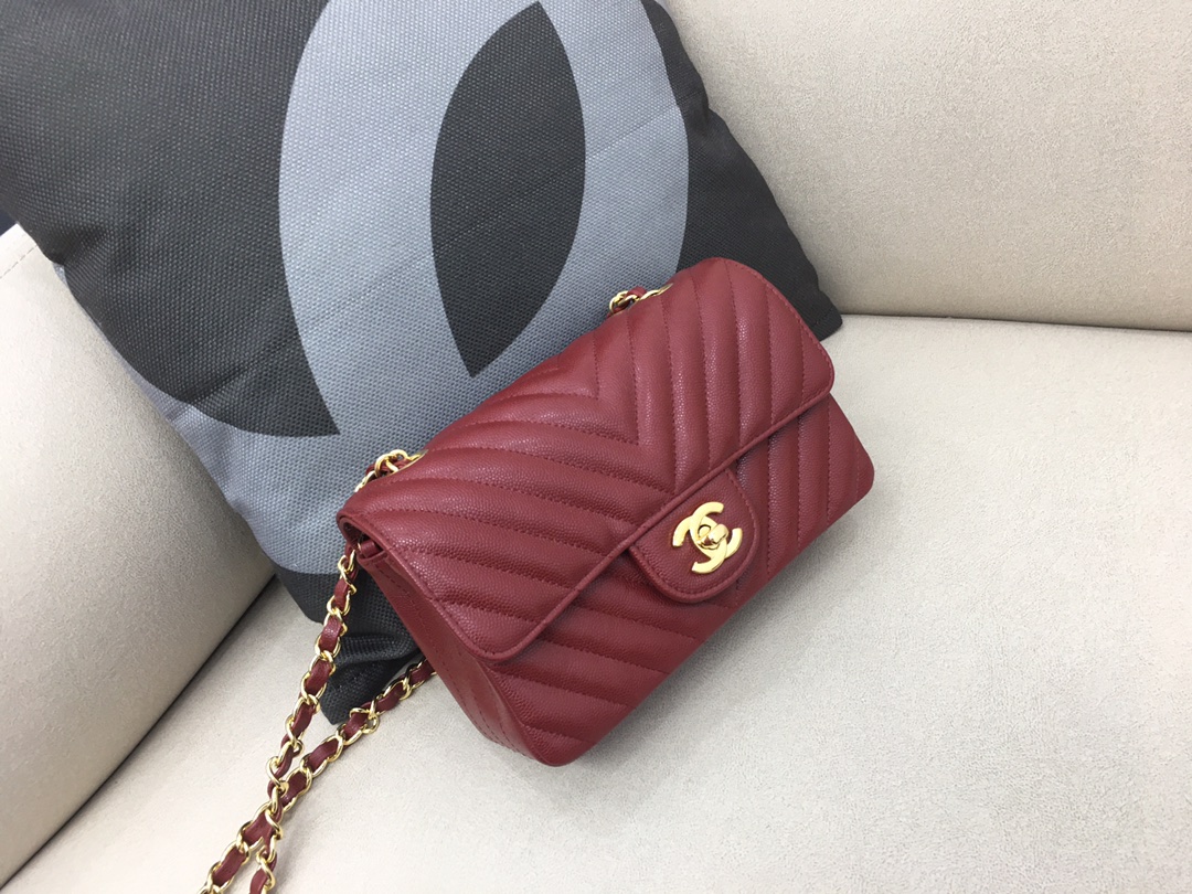 Small Classic Flap Caviar Bag A01116 Purplish Red/Gold